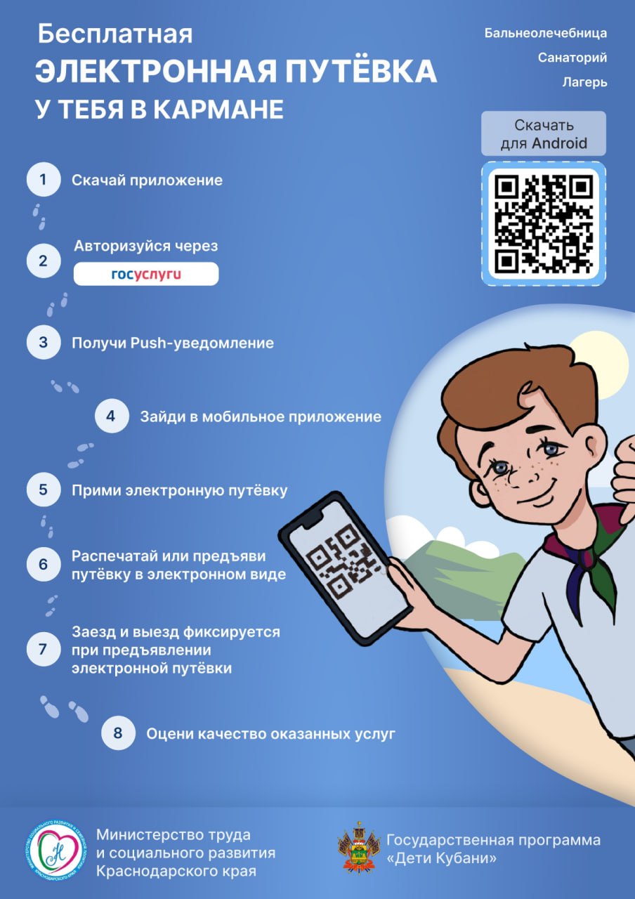 Дети Усть-Лабинского района могут воспользоваться мобильным приложением «Электронные путевки»